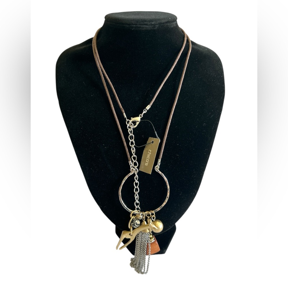 Chico's Aldrina Silver Tone Africa Safari Inspired Charm Necklace